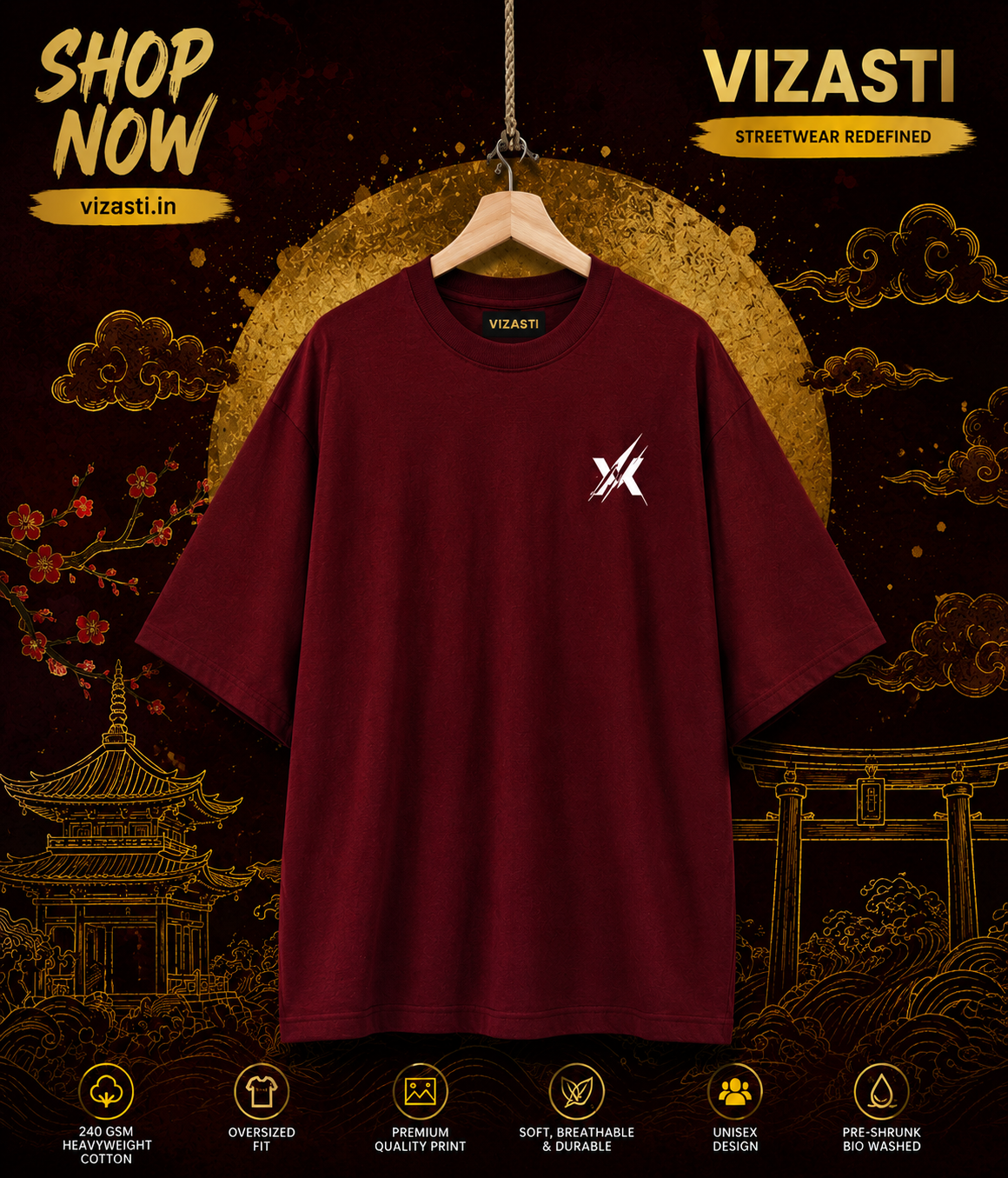 Virat Kohli Oversized T-Shirt – Oxblood Red