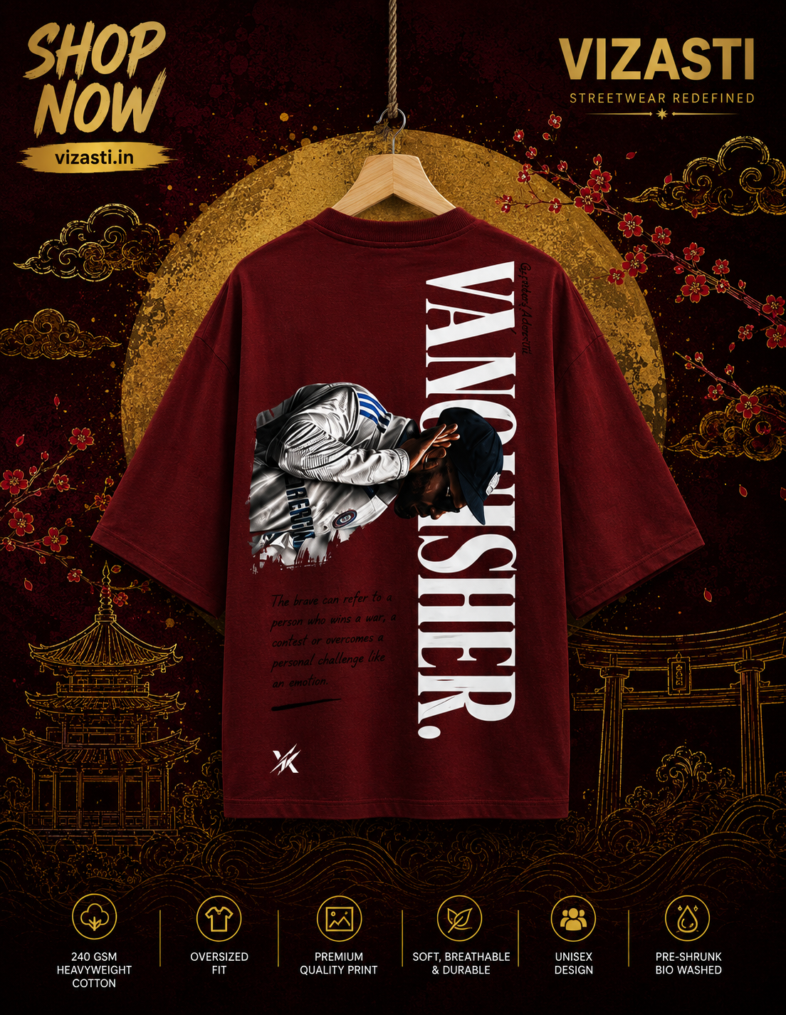 Virat Kohli Oversized T-Shirt – Oxblood Red